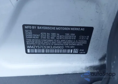 2019 Mini Countryman Cooper z USA, uszkodzony, nr VIN WMZYS7C53K3J04903